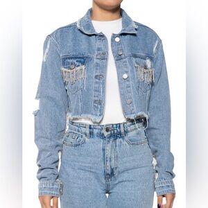 Azalea Wang Embellished Blue Denim Jacket